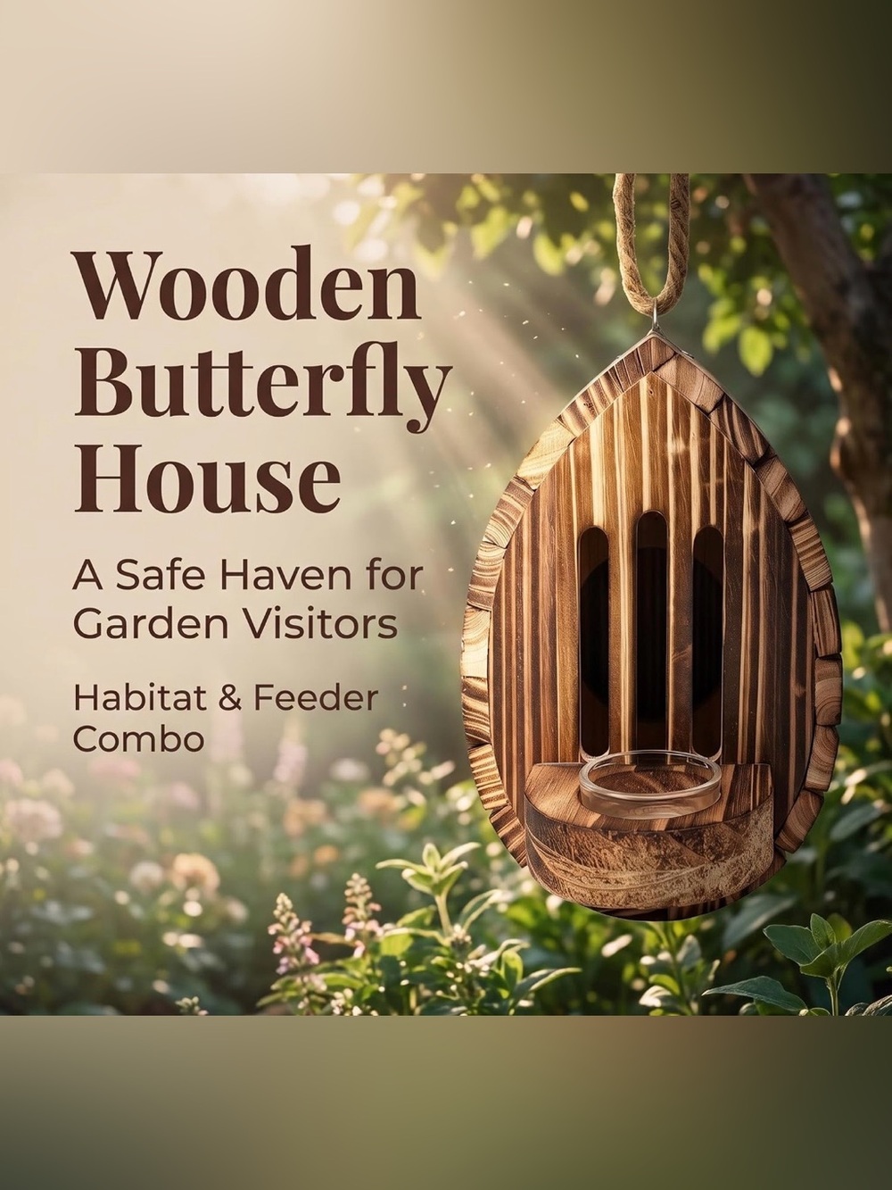 Wooden Butterfly House Feeder - Natural Wood